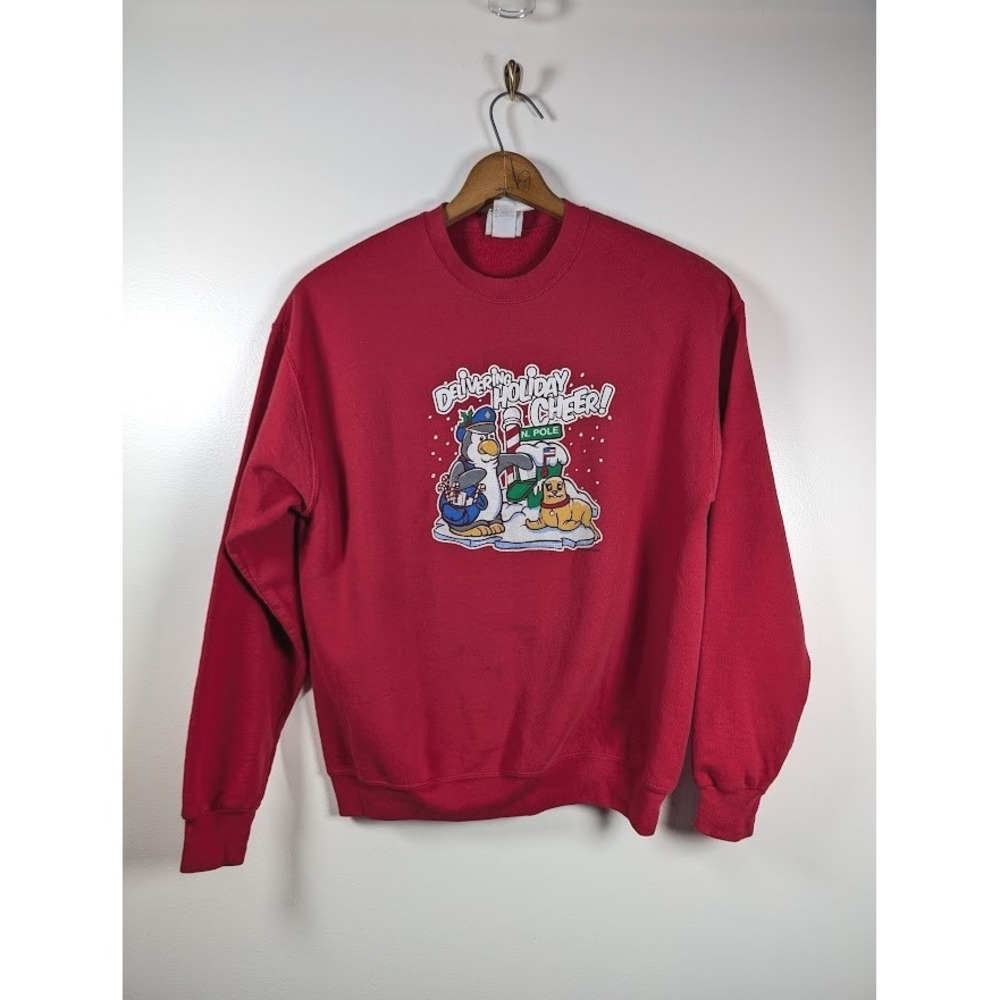 Vintage 90s Lee Christmas Sweatshirt Size Medium  Graphic Mail USPS Crewneck Red